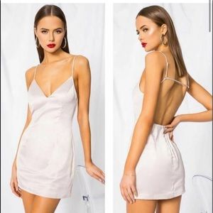 NEW Superdown Nicole Metallic Nude V Neck Satin Mini Cocktail Dress Size S